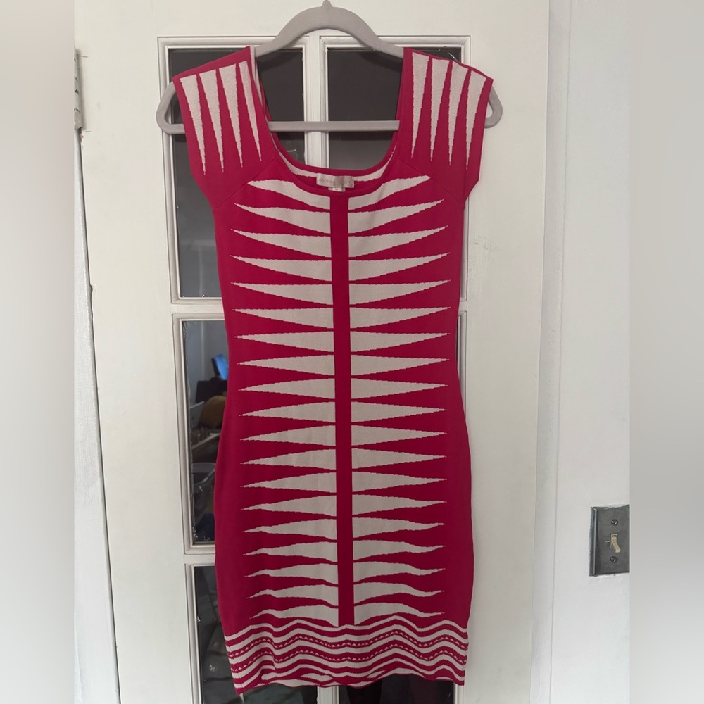 Jealous Tomato Pink Knit Bodycon Mini Dress Geometrical Backgammon - medium